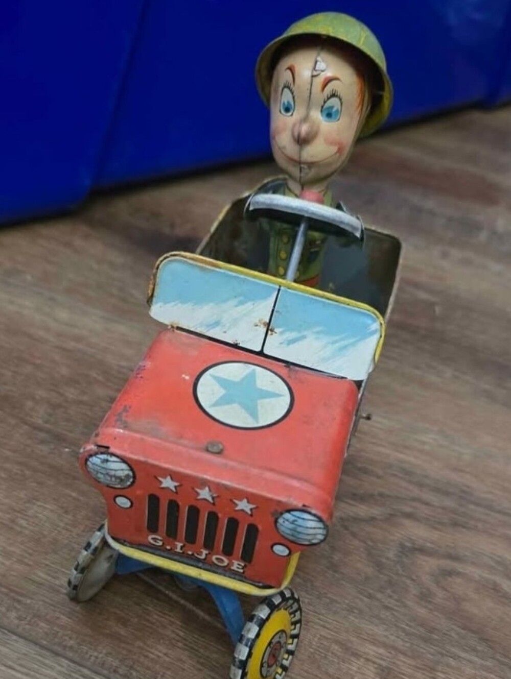 Vintage 1940's G.I. Joe And His Jouncing Jeep Unique Art Mfg Co Tin Toy